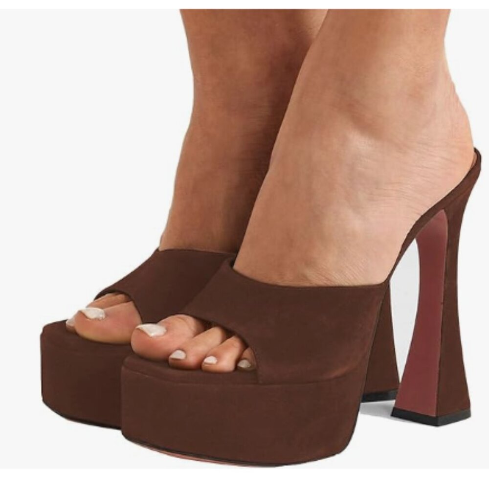 YDN Maroon Stylish Platform Slide Mules High Spool Heel Open Toe Sandals